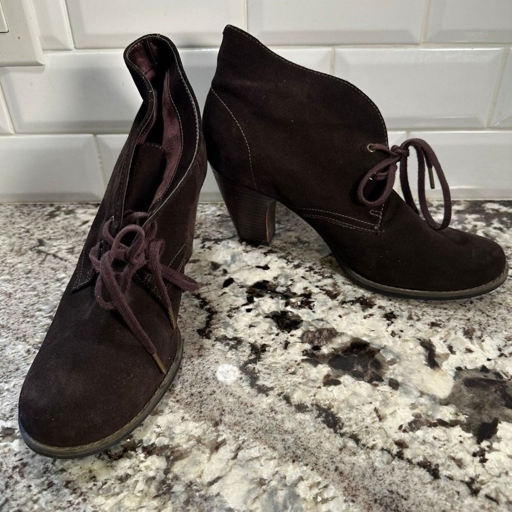INDIGO BY CLARKS SUEDE LEATHER ANKLE LACE UP BOOTS BOOTIES HEELS